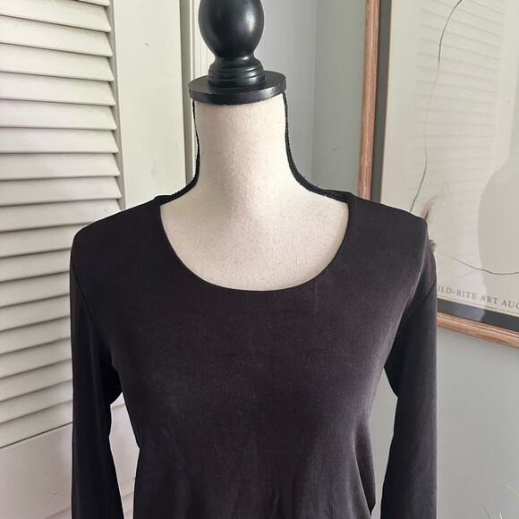 CHICOS TRAVELERS 0 XS Womens Top Brown Slinky Knit 3/4 Sleeve Stretch Casual - Picture 4 of 11